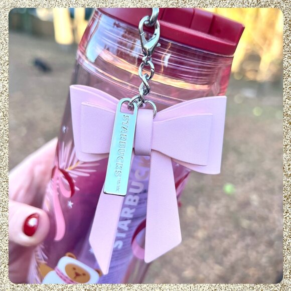 🎄🎀 NWT 2025 Starbucks Christmas Pink/Mauve 16oz Bottle w/ Ribbon Charm - Picture 10 of 12